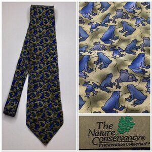 The Nature Conservancy Mens Tie Blue Maki Frog Printed AOP Fun Unique Teacher